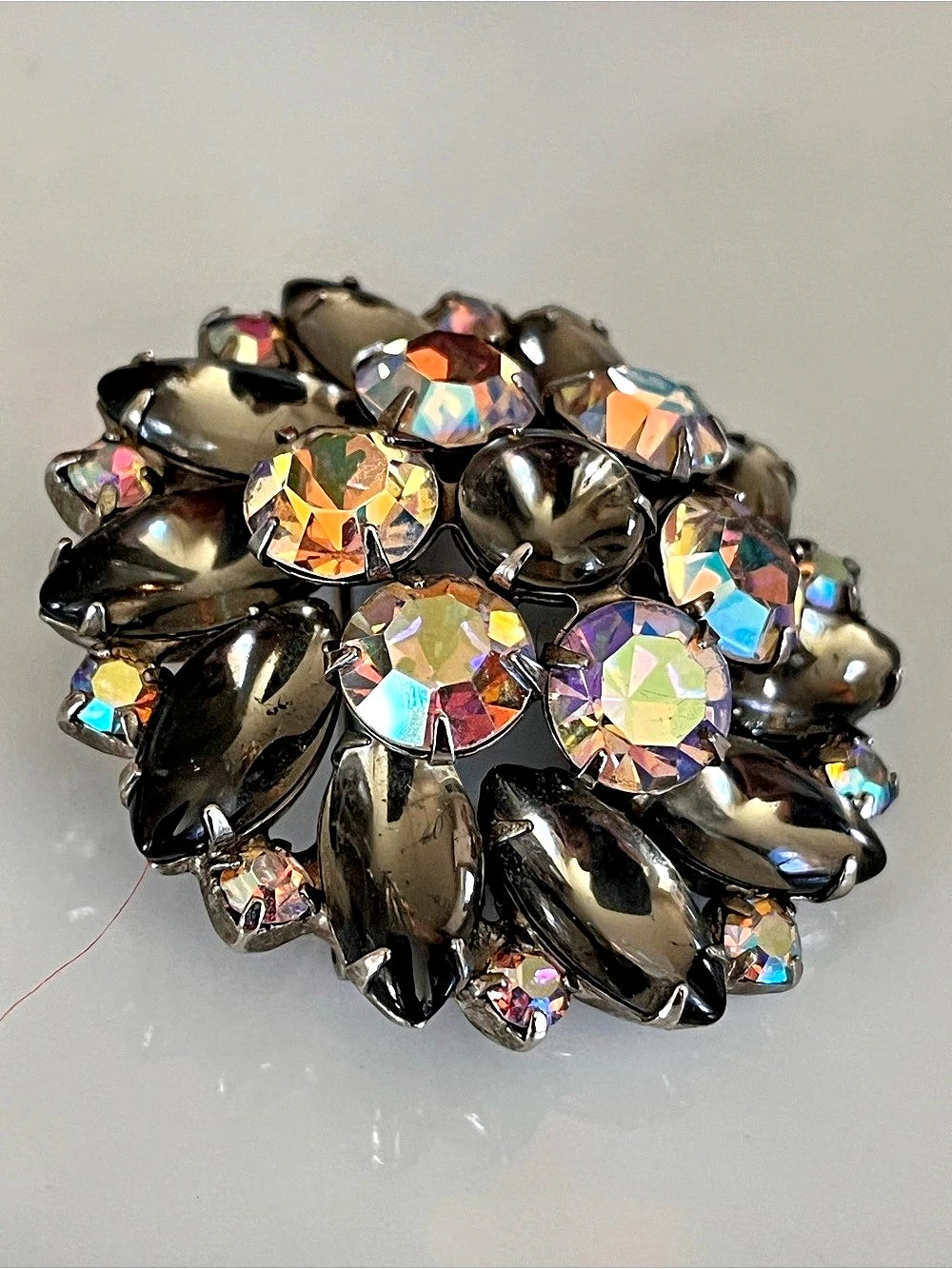 Vintage WEISS Rhinestone Floral Brooch Layered